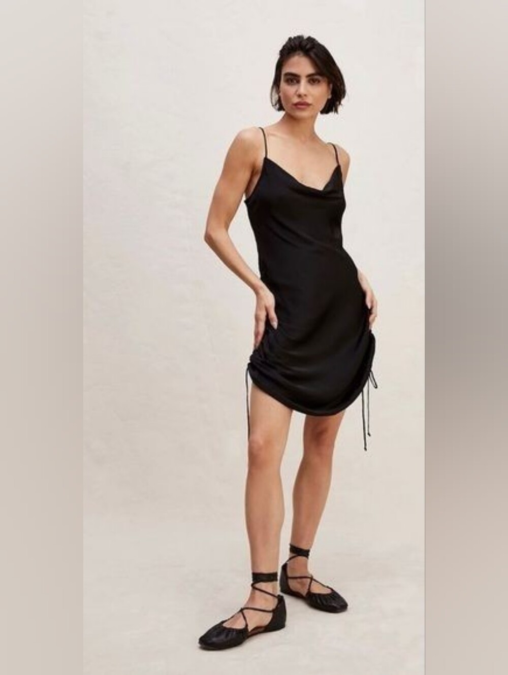 Free People Day To Night Convertible Slip Dress Black Satin Sz L 90s Minimalist